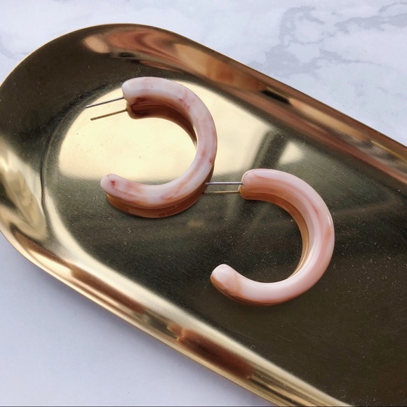 LAST Milky Marble Half Moon Hoop Earrings in Pink - Picture 3 of 4